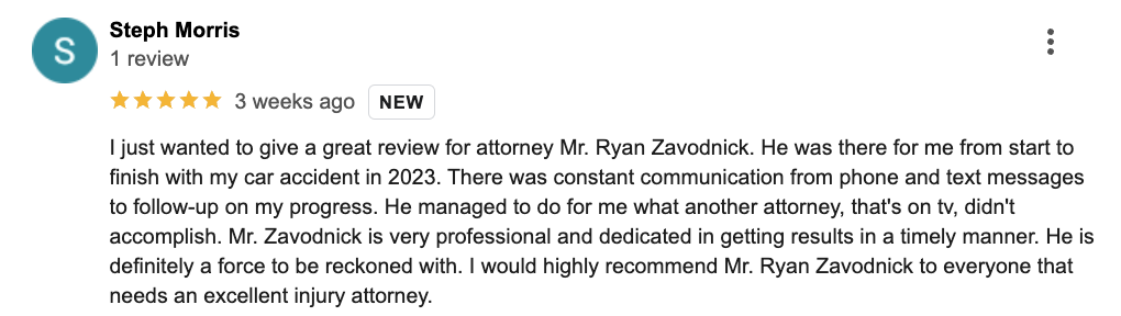 Zavodnick & Lasky Personal Injury Lawyers | Germantown Personal Injury Lawyer Zavodnick & Lasky Personal Injury Lawyers Philadelphia Client Review